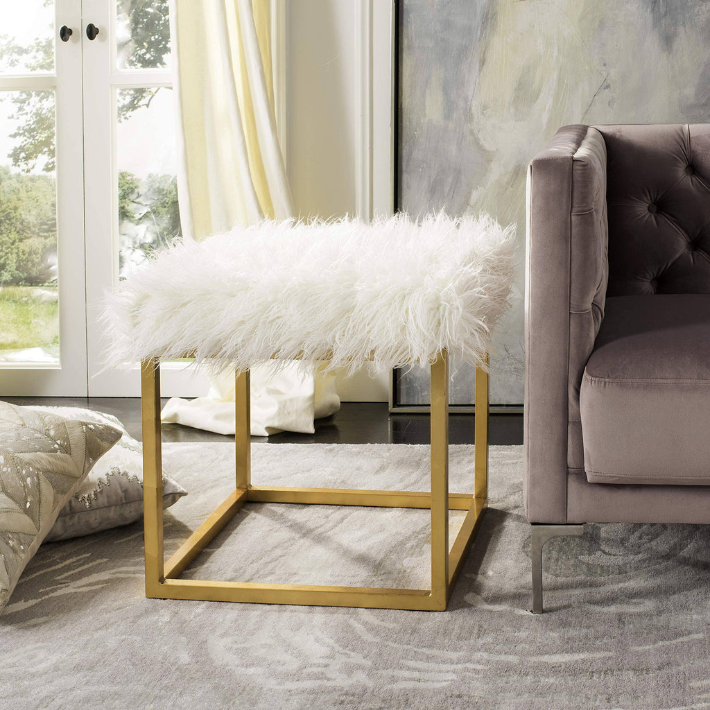 White Faux Sheepkin Square Ottoman J3308