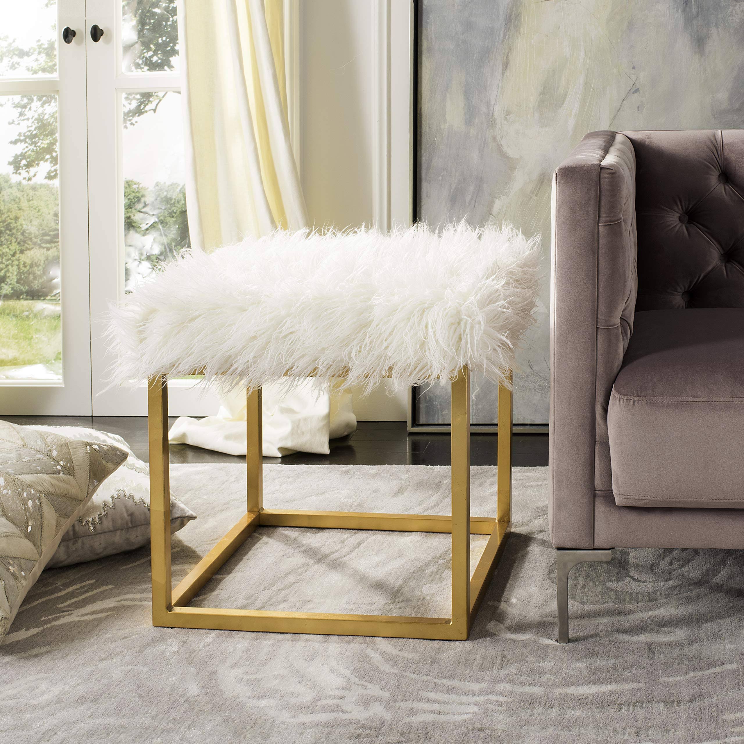 White Faux Sheepkin Square Ottoman J3308