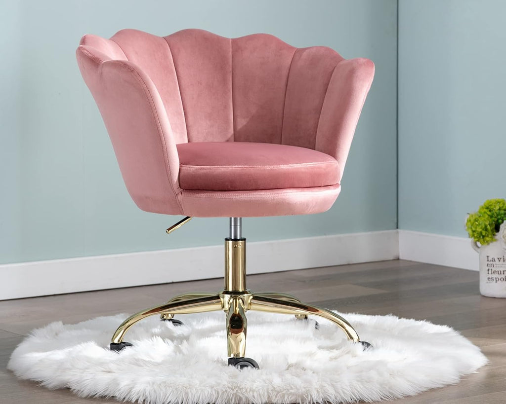 Pink Velvet Adjustable Desk Chair with Wheels Y59394