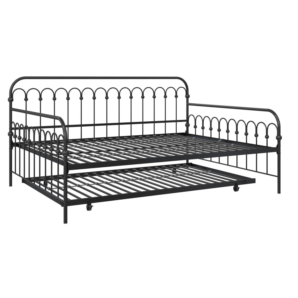 Black Full Metal Daybed with Twin Trundle Bed H6733