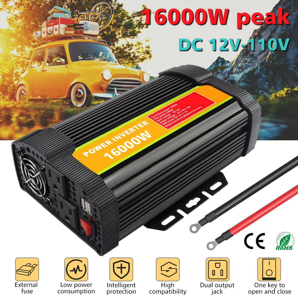 8000W Peak Car Power Inverter DC 12V to AC 110V with 2 AC Outlets and 2.1A Dual USB Charging Port X8170