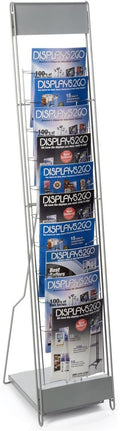 Silver Steel Floor-Standing Magazine Rack with 10 Pockets, Carrying Bag Included I835