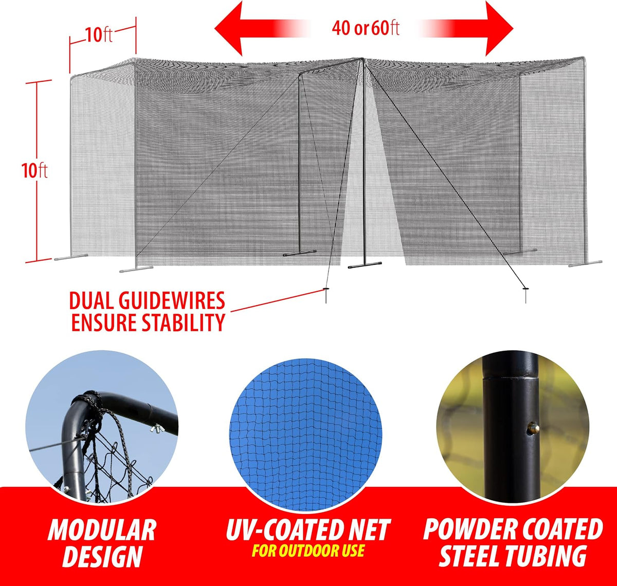 40 and 60 Foot Batting Cage with Frame and Netting B236