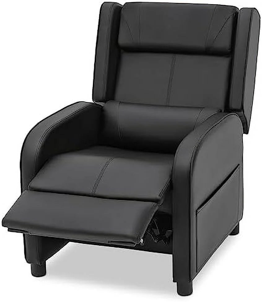 Black PU Leather Gaming Recliner Chair with Adjustable Back and Footrest B382308