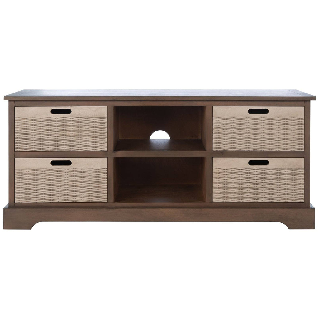 4 Drawer Distressed White Media Stand V5376