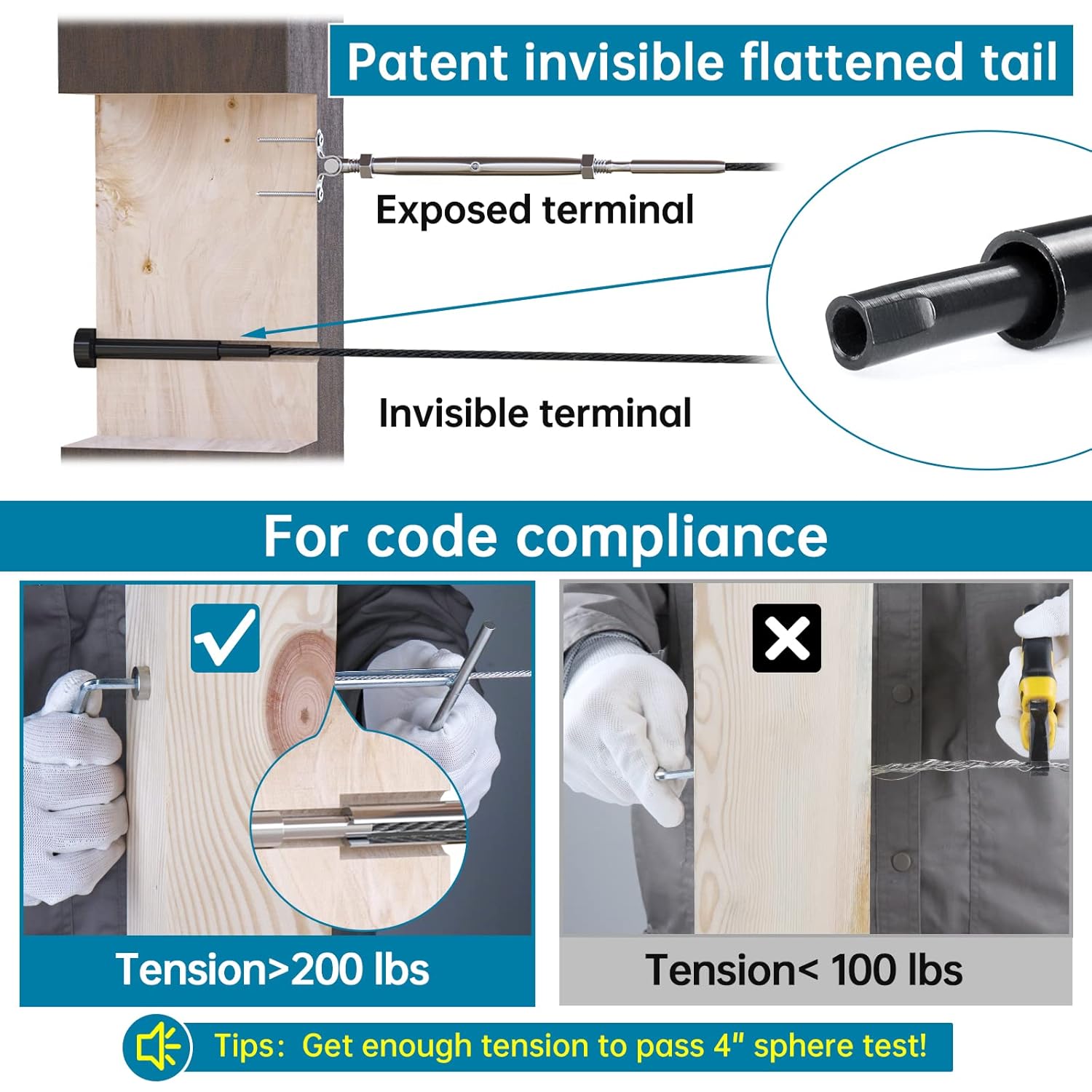 Black Invisible Cable Railing Kit 1/8 T316 Stainless Steel H915