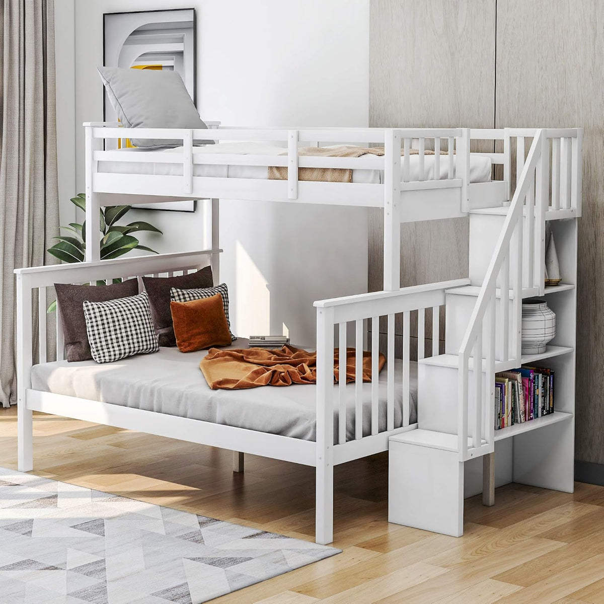 Twin Loft Bed with Slide and Staircase Storage S281