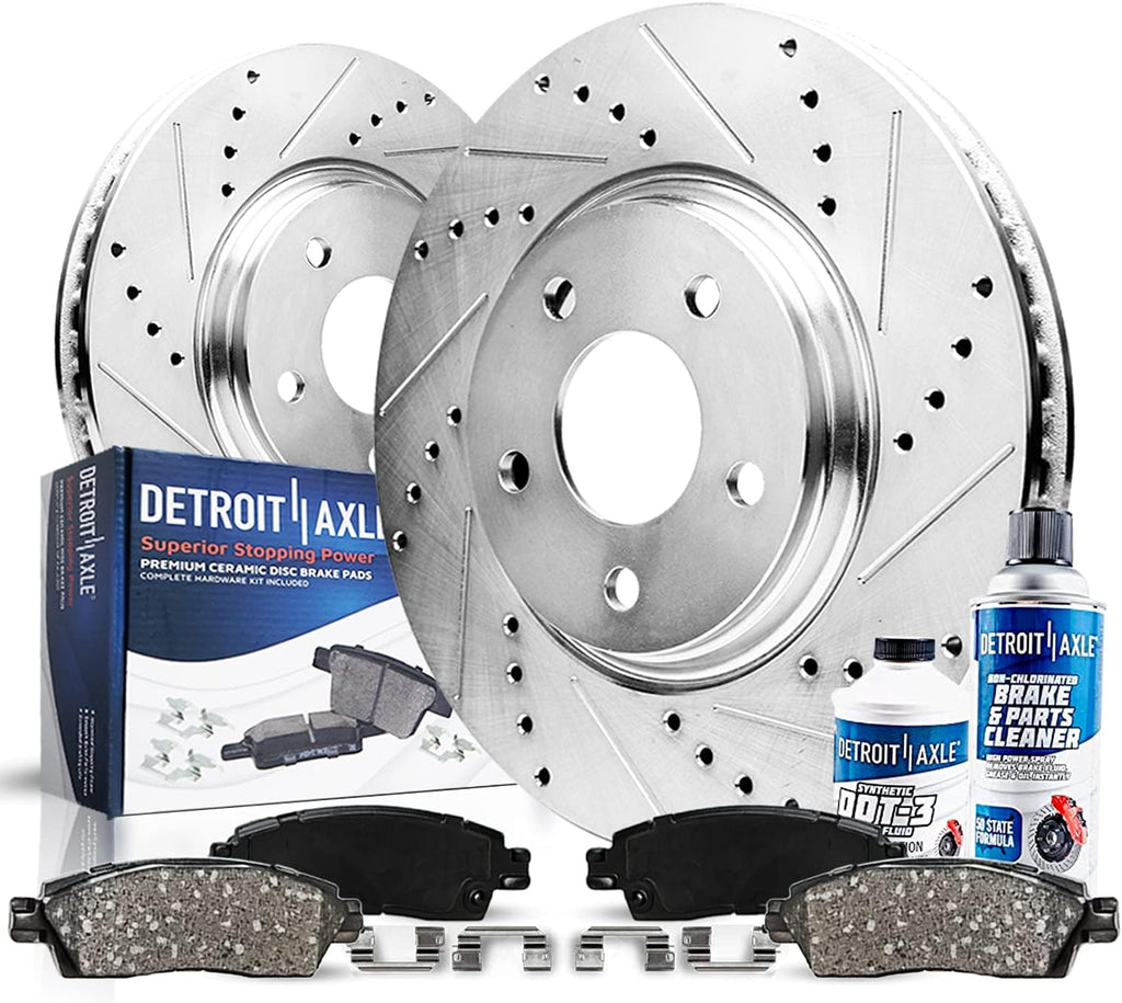 Front Drilled and Slotted Disc Brake Rotors and Brake Pads 6pc Set O524