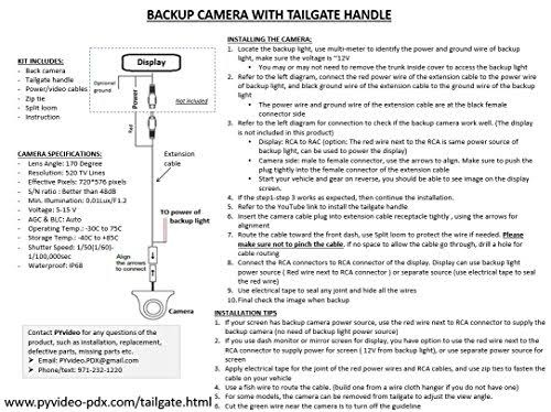 Backup Camera with Tailgate Handle for Universal Monitors RCA Black J9894