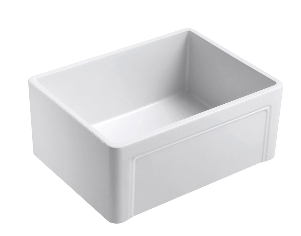 White Fireclay Kitchen Sink with Grid & Strainer C319214