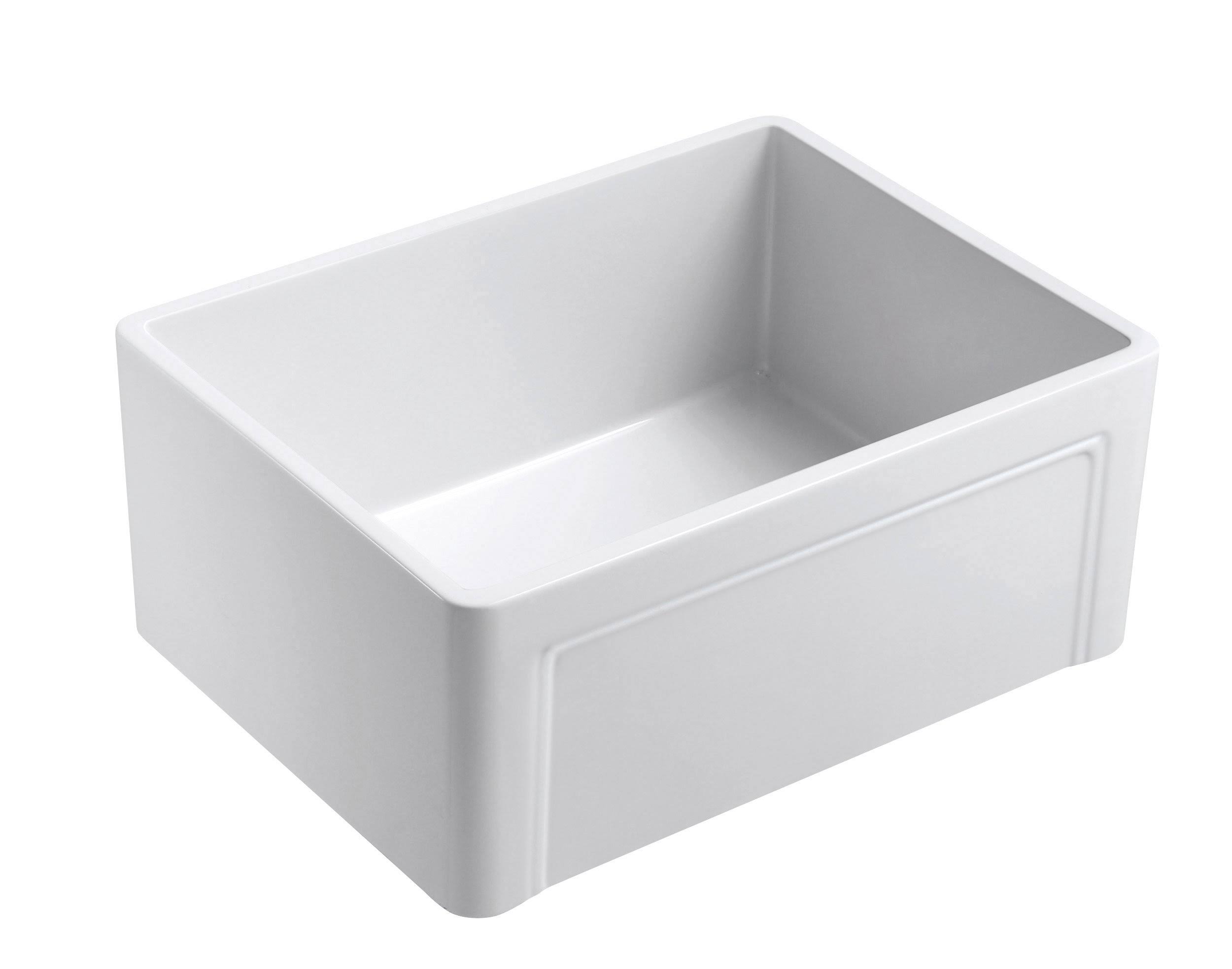 White Fireclay Kitchen Sink with Grid & Strainer C319214
