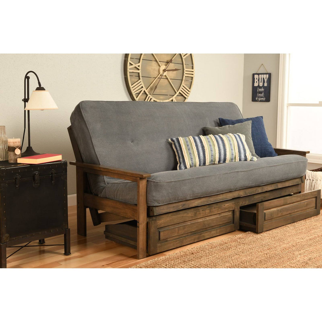 Full Futon with Linen Charcoal Mattress and Storage Drawers E453134