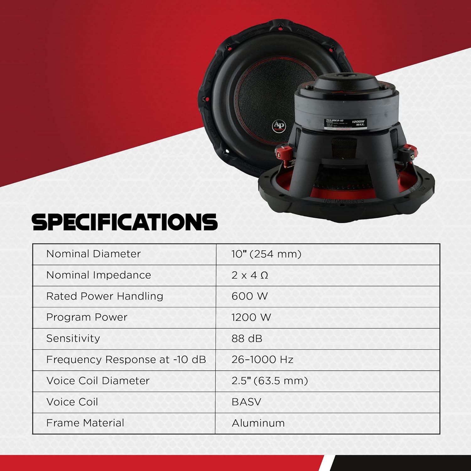 10 Inch 1,200 Watt 4 Ohm DVC Car Audio Subwoofer Z281978