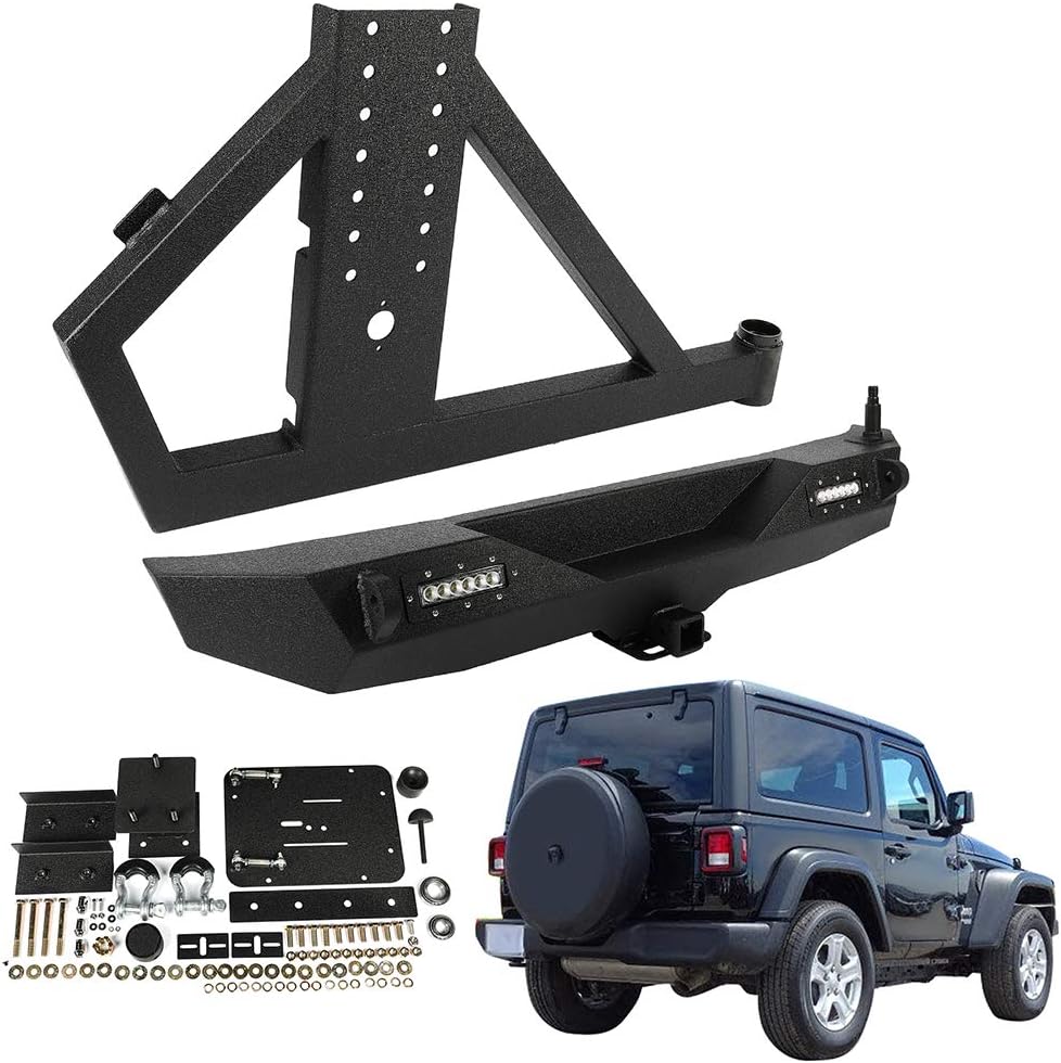Black Rear Bumper with Tire Carrier and LED Lights C4381