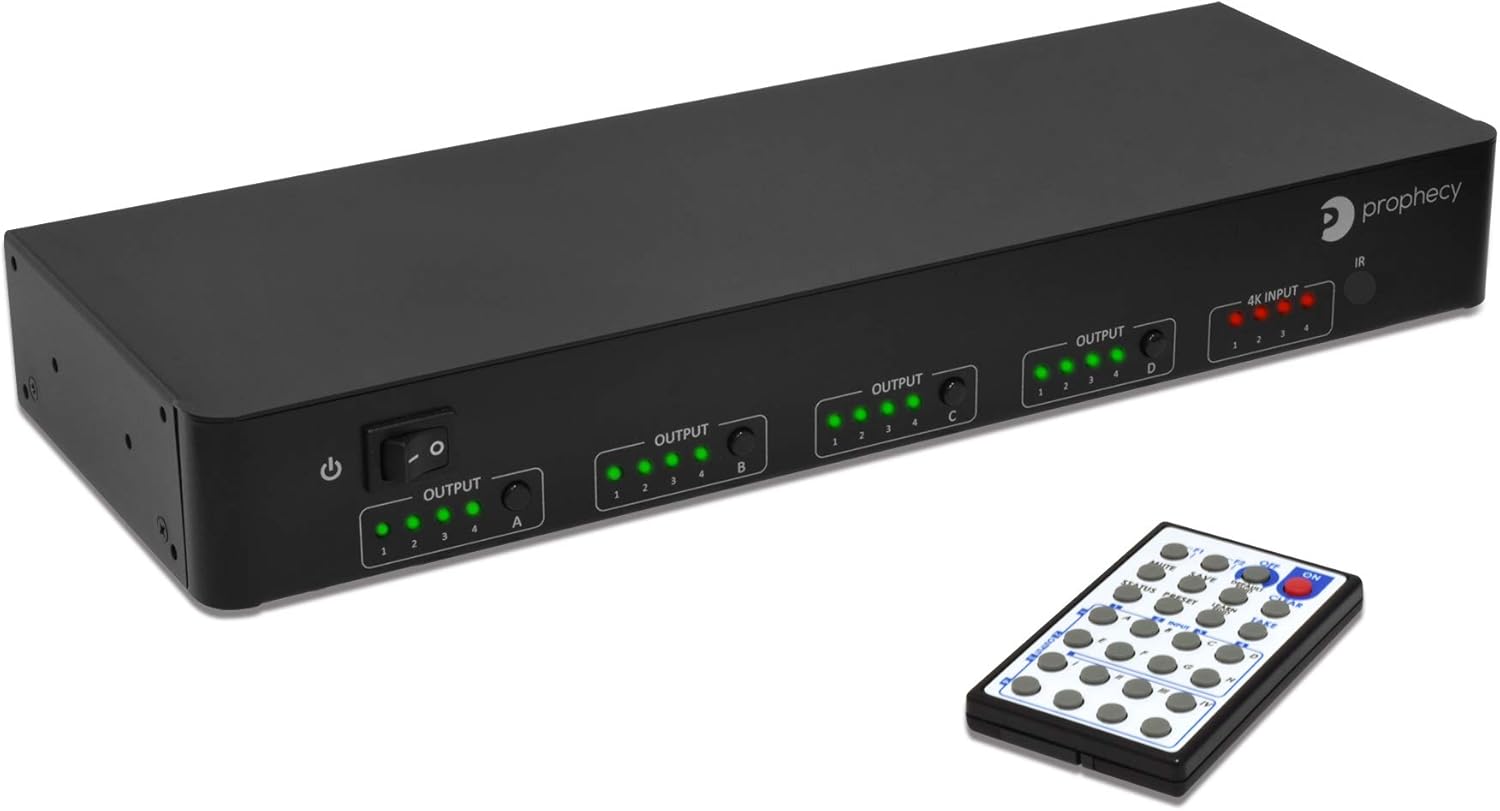 4x4 HDMI 2.0 Matrix Switcher with IR Remote, 4K 60Hz HDR, 18Gbps, 4 in 4 Out N75314