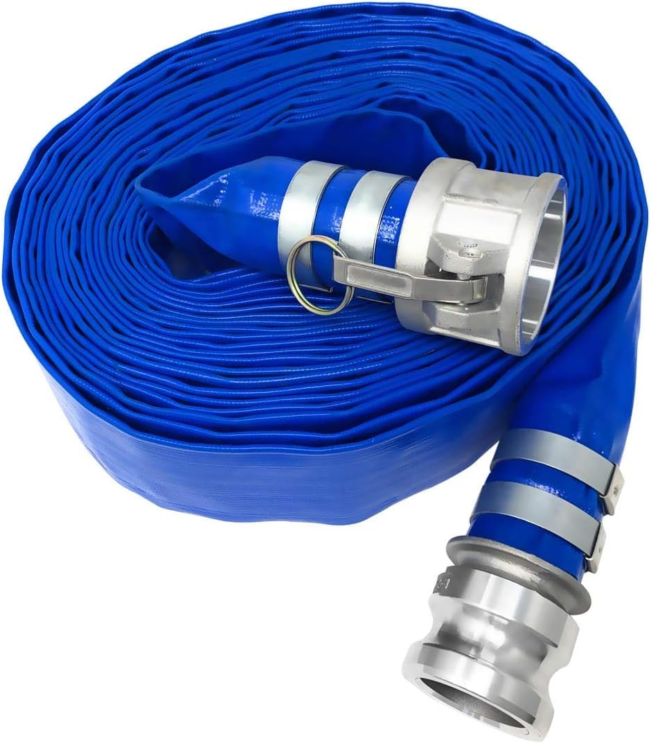 Blue Lay Flat PVC Hose Assembly with Aluminum Cam and Groove Fittings, Pack of 2 D686