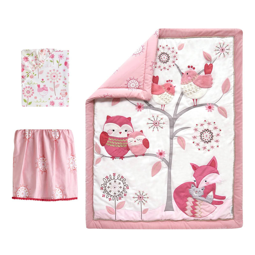 Pink/White 3 Piece Crib Bedding Set B7288