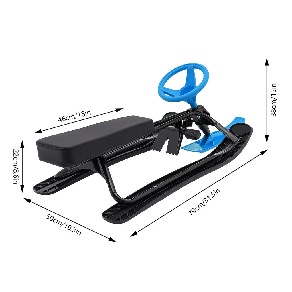 Blue Snow Sled with Steering Wheel and Double Brake Pull Rope S7734