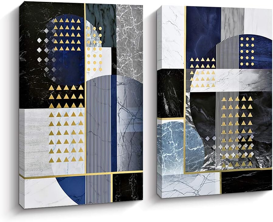 Black and White Abstract Canvas Art with Gold Foil, 20x40 Inch Pack of 2 S687478