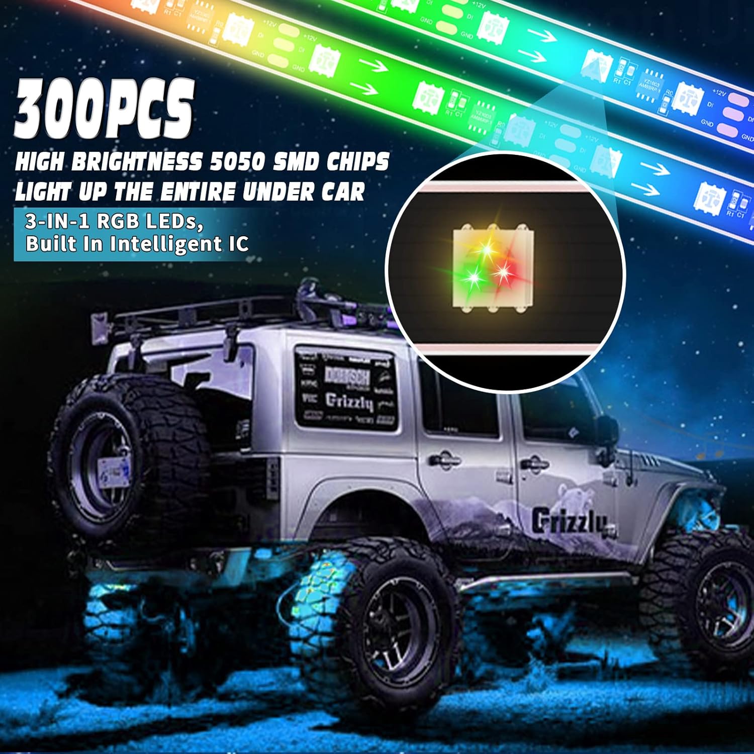 6PCS Dimmable RGB Car Underglow Lights with APP Control C348