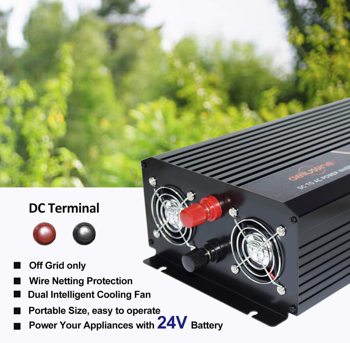 1500w Pure Sine Wave Power Inverter 24 Volt DC to AC 110v 120v Car Power Inverter J17820