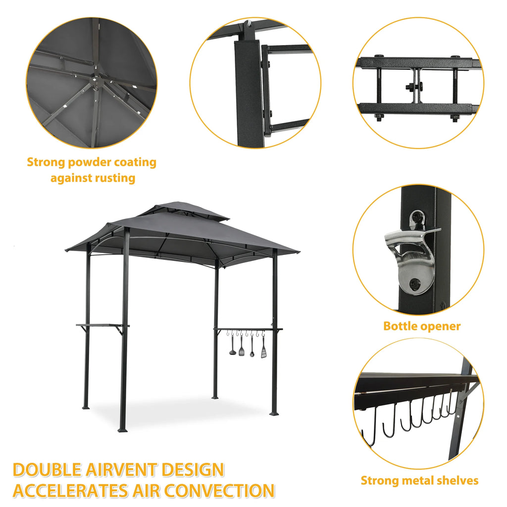Outdoor Grill Gazebo 8 x 5 Ft with Steel Frame and Bar Counters O105