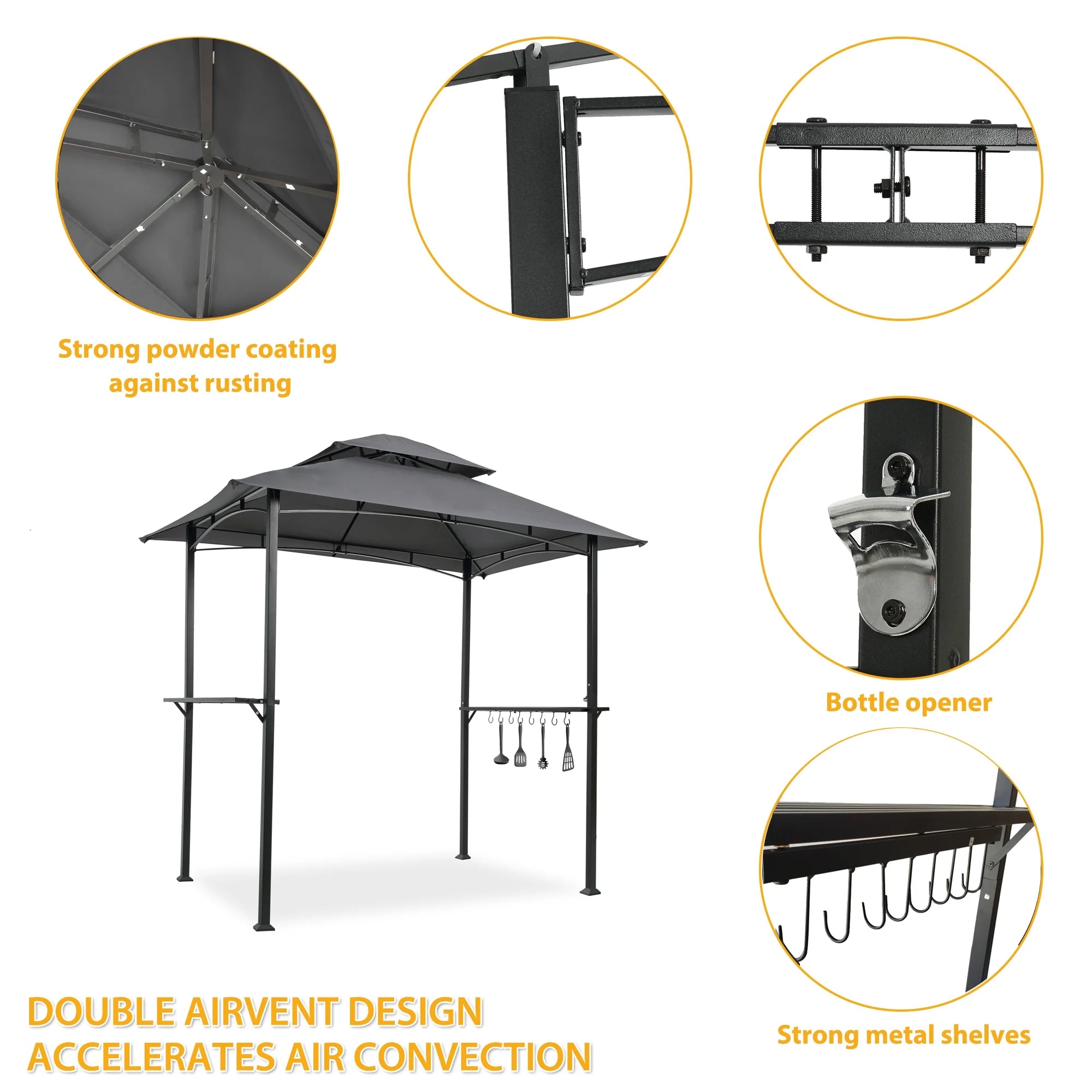 Outdoor Grill Gazebo 8 x 5 Ft with Steel Frame and Bar Counters O105