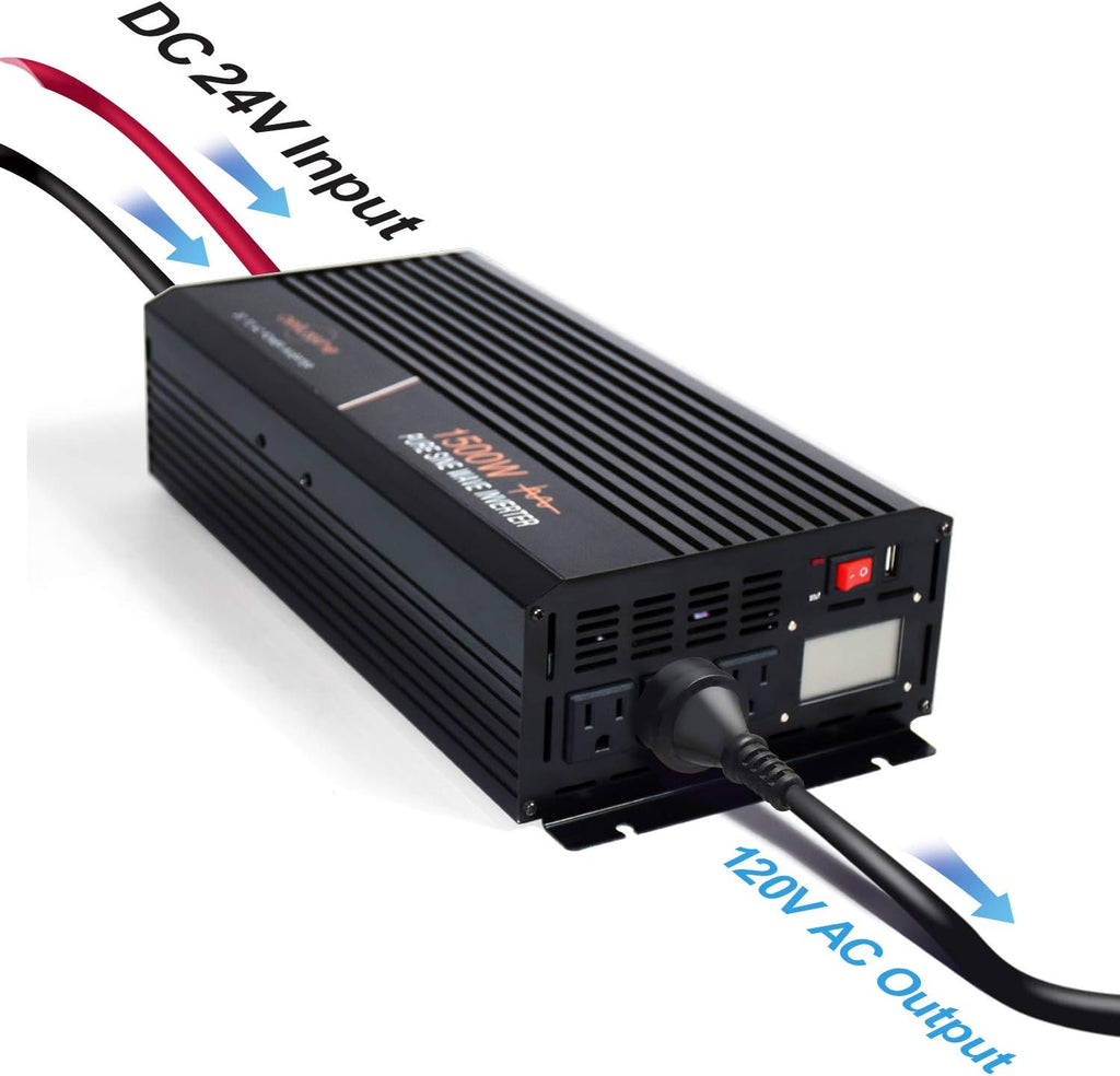 1500w Pure Sine Wave Power Inverter 24 Volt DC to AC 110v 120v Car Power Inverter J17820