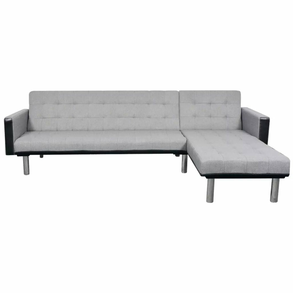 L-shaped Sofa Bed Fabric Black and Gray I30387