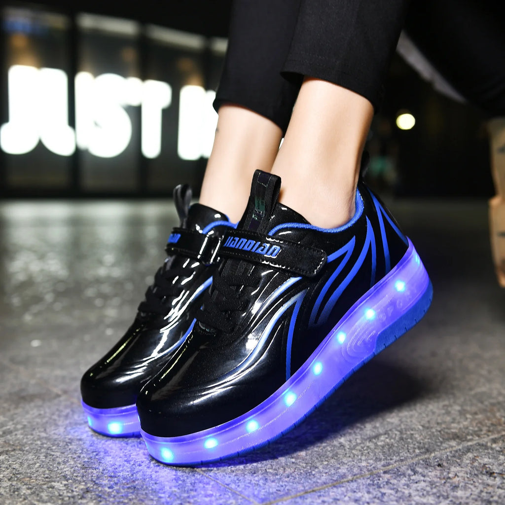 Kids Roller Skates LED Light Up Shoes 2 Wheel Skate Sneaker T8777
