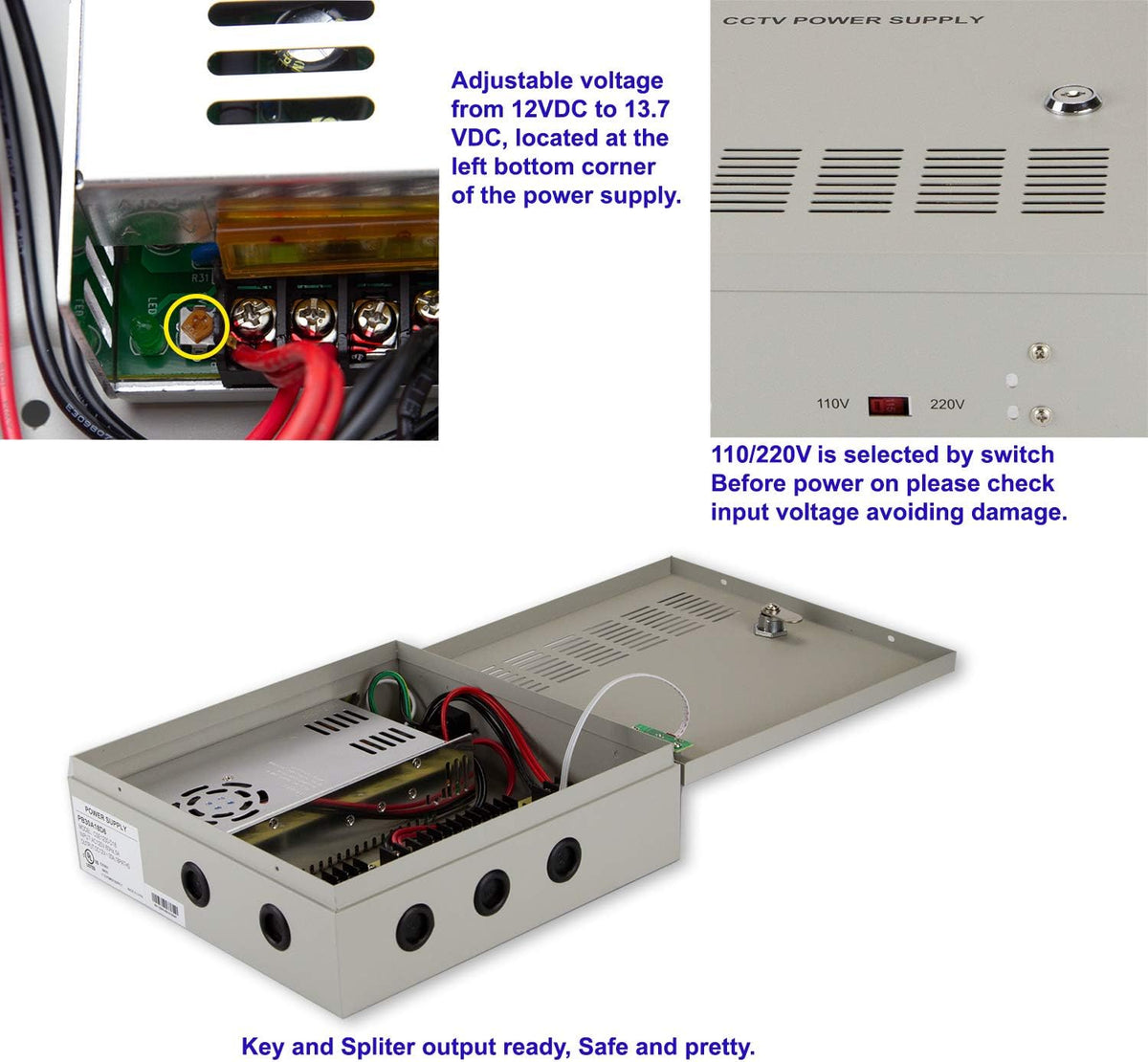 18 Outputs 30 Amp 12V DC CCTV Power Supply Box E199