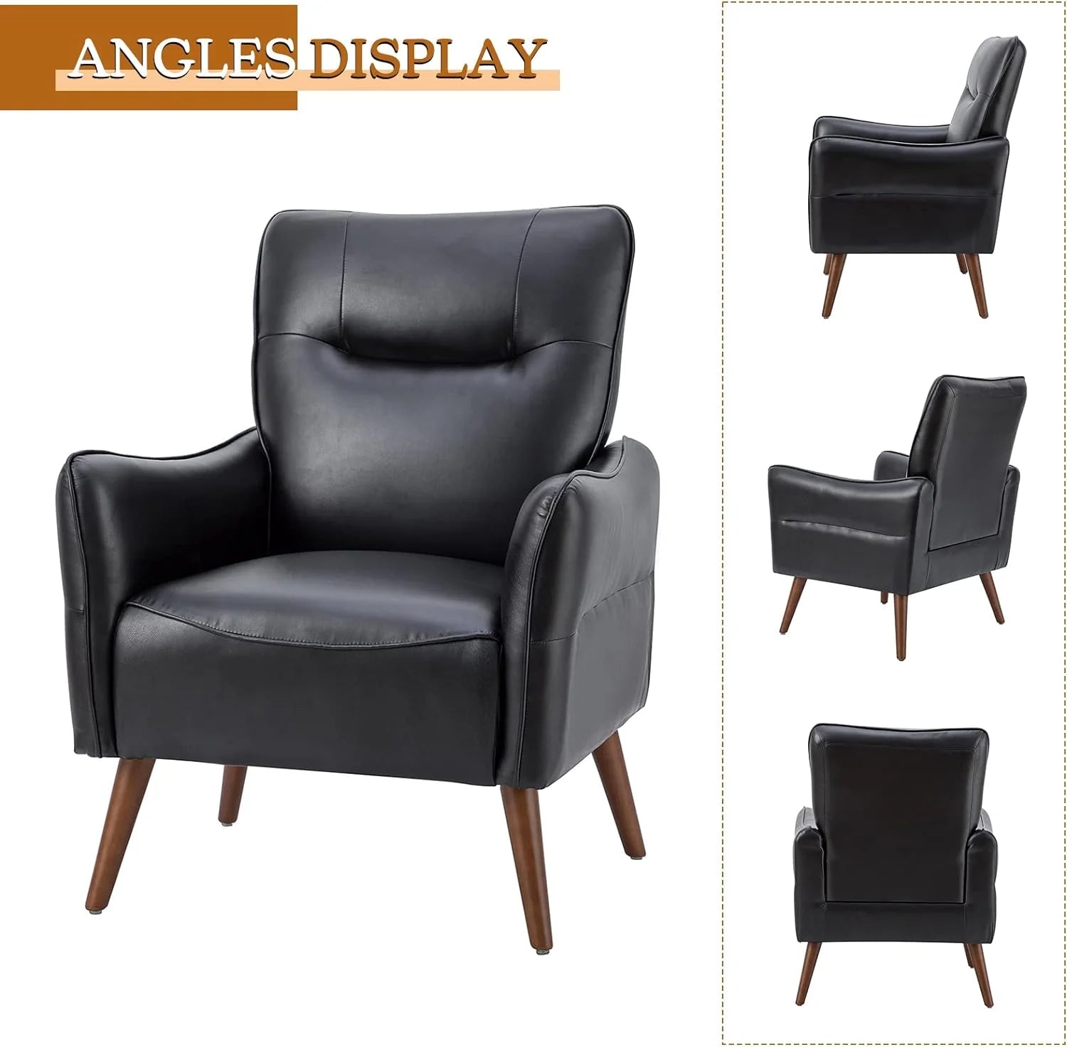Black Faux Leather Armchairs Set Of 2 With Wooden Legs F403747