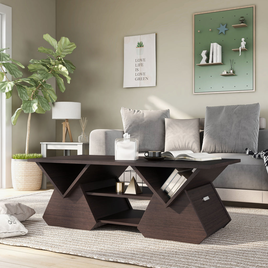 Espresso Wood Storage Coffee Table T406