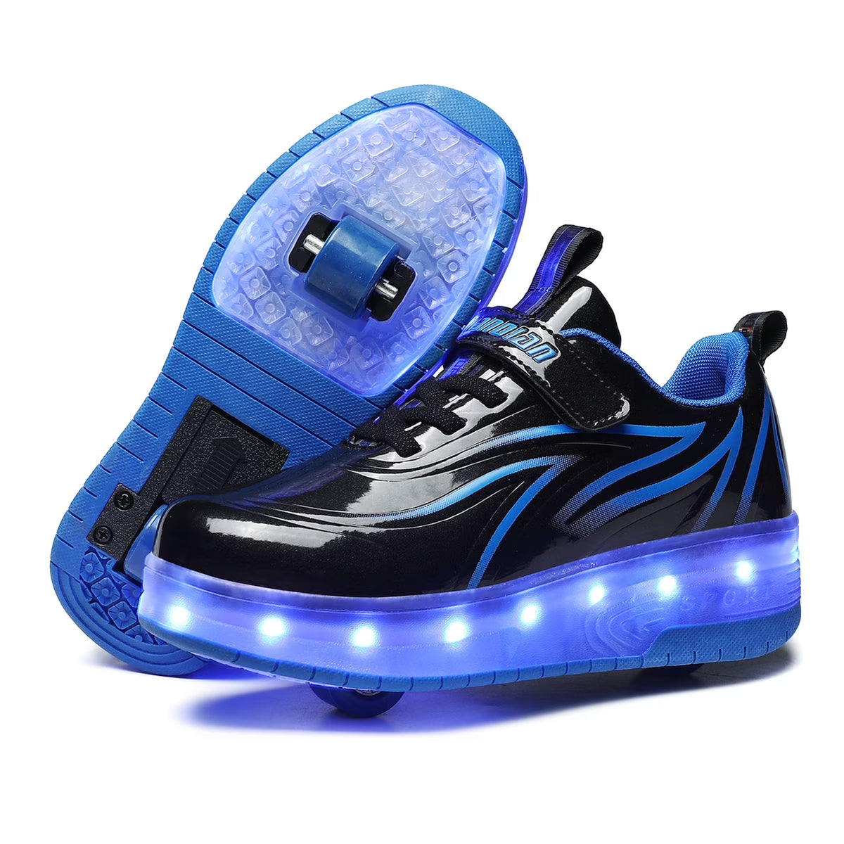 Kids Roller Skates LED Light Up Shoes 2 Wheel Skate Sneaker T8777