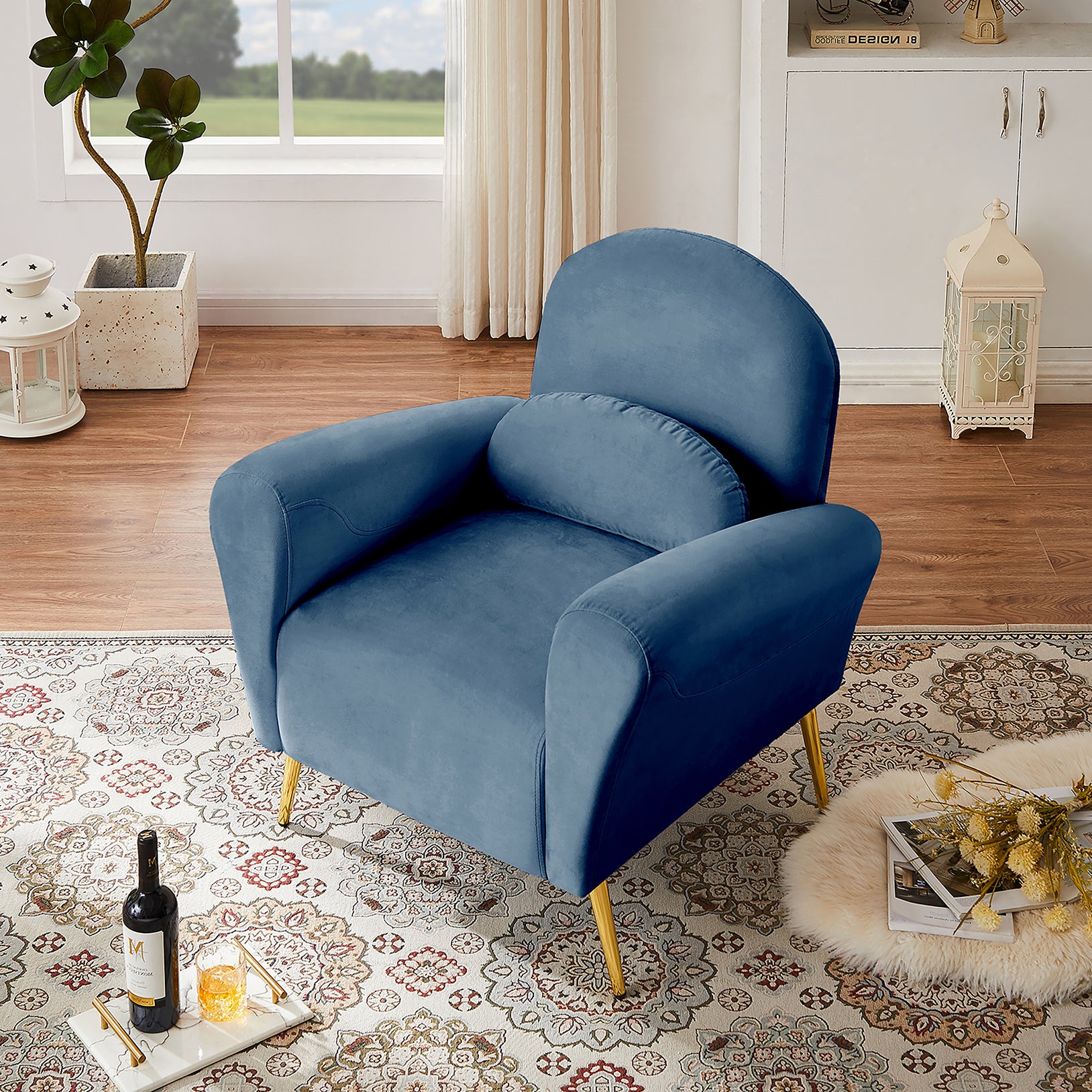 Blue Upholstered Armless Chair Q39388