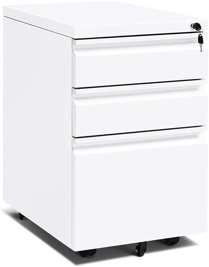 White Rolling Filing Cabinet 3 Drawers Z171