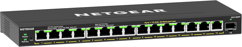 16-Port PoE Gigabit Ethernet Plus Switch with 15 x PoE+ @ 180W, 1 x 1G SFP Port Y7718