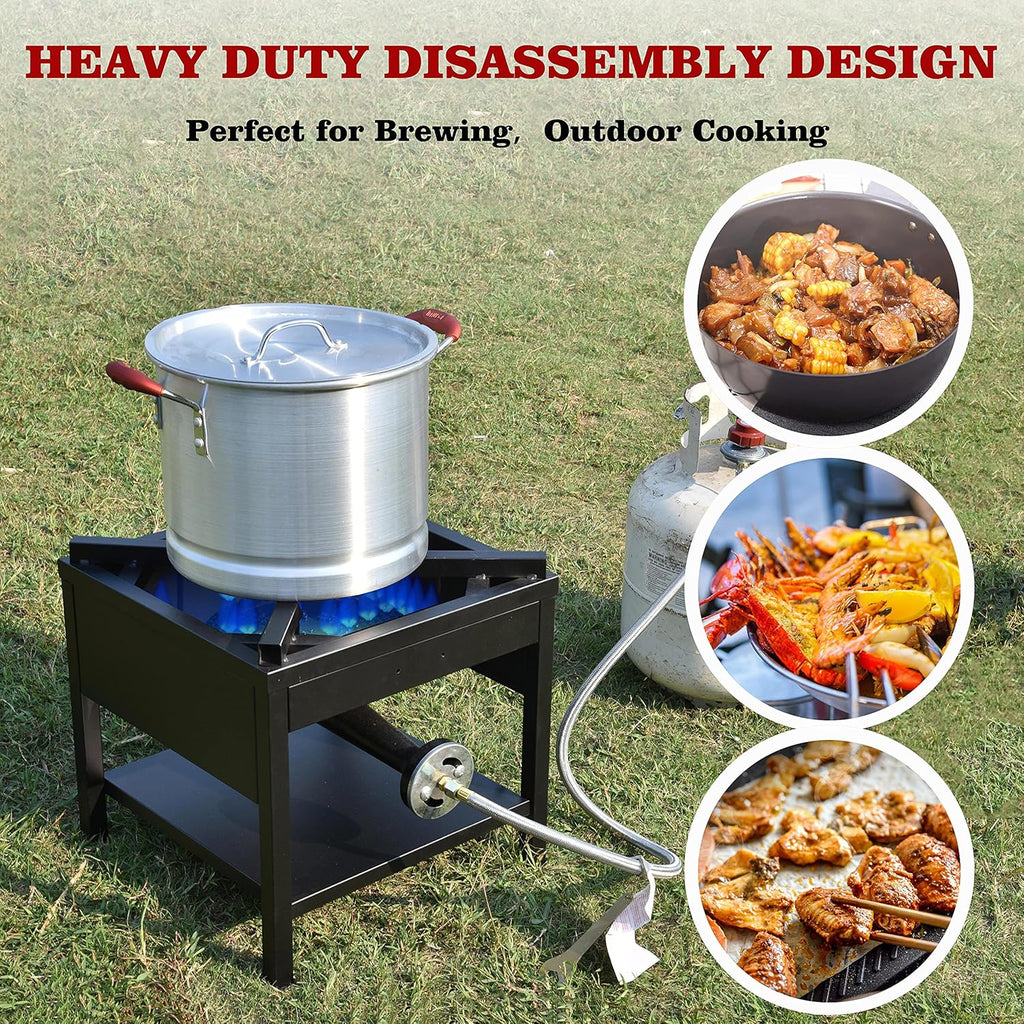 Cast Iron Propane Burner with Adjustable Regulator & Steel Braided Hose M898544