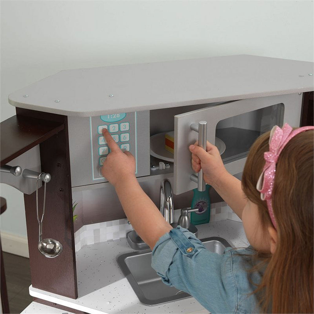 2 Piece Play Kitchen with Lights and Sounds and Chef Accessory Set Y7174