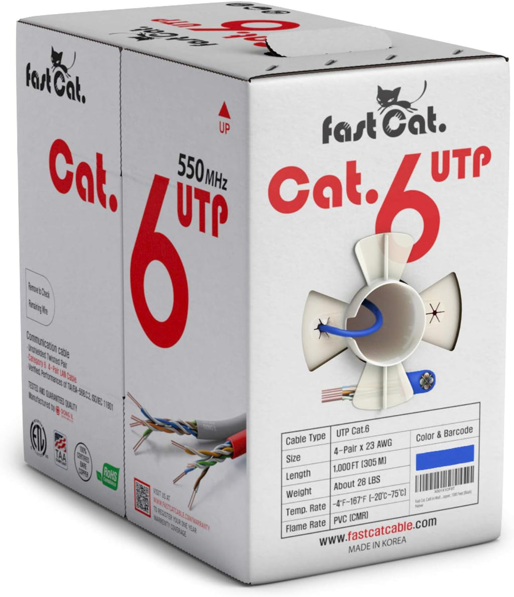 Cat6 Ethernet Cable 1000ft - 23 AWG CMR Solid Bare Copper UTP LAN Cable (Red) F106