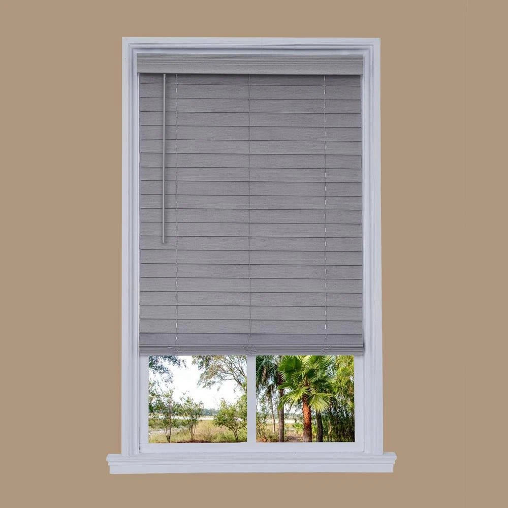 Cordless Gray Faux Wood Room Darkening Horizontal Blinds M53301