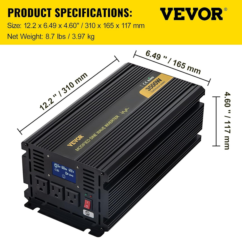 3500W Modified Sine Wave Power Inverter DC 24V to AC 120V with LCD Display Remote Controller Q403192
