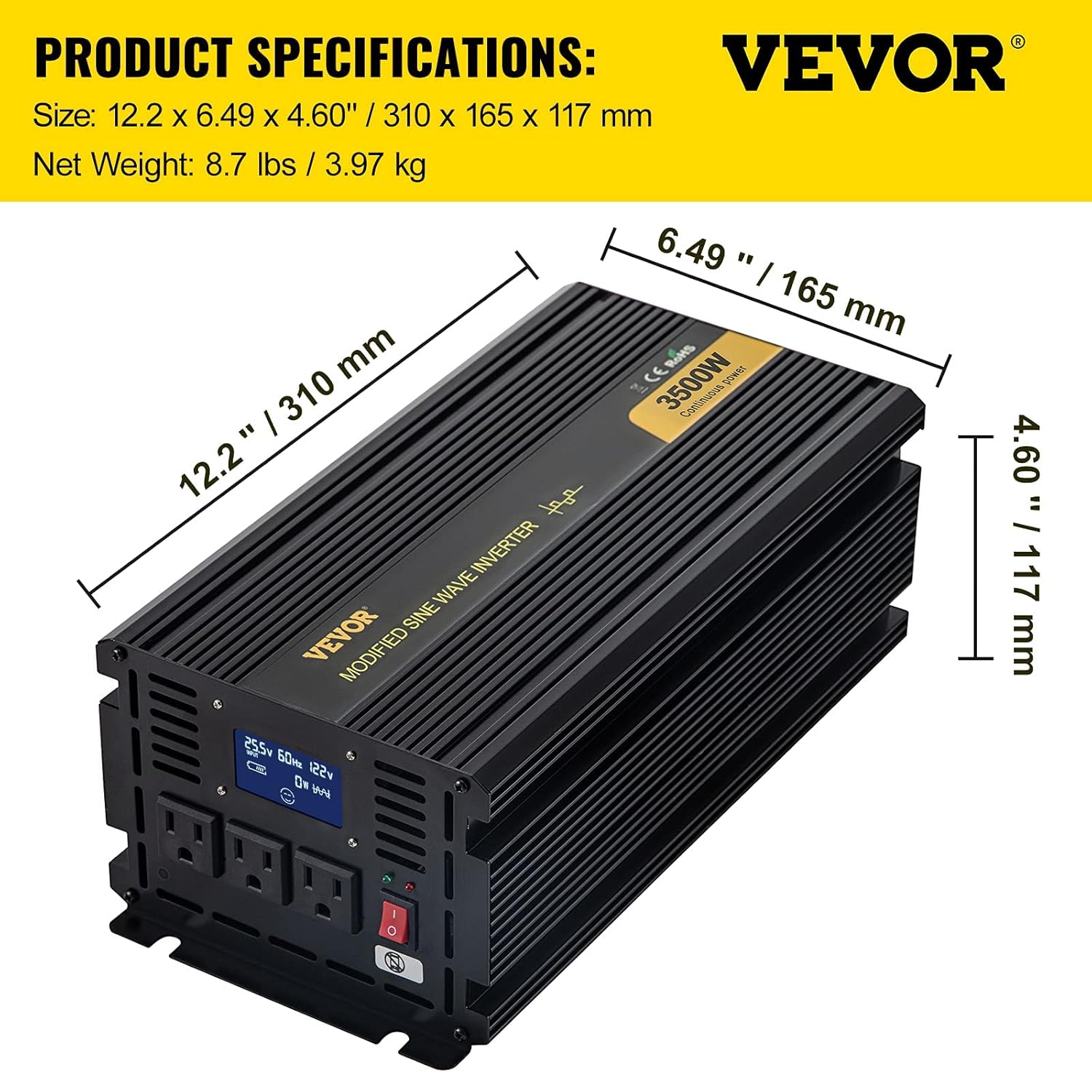 3500W Modified Sine Wave Power Inverter DC 24V to AC 120V with LCD Display Remote Controller Q403192