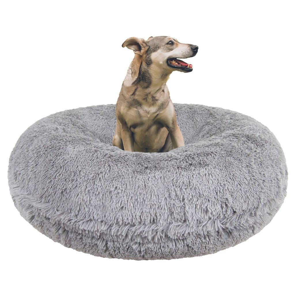 Siberian Grey Shag Faux Fur Bagel Pet Bed, Small - 30 inch Z618