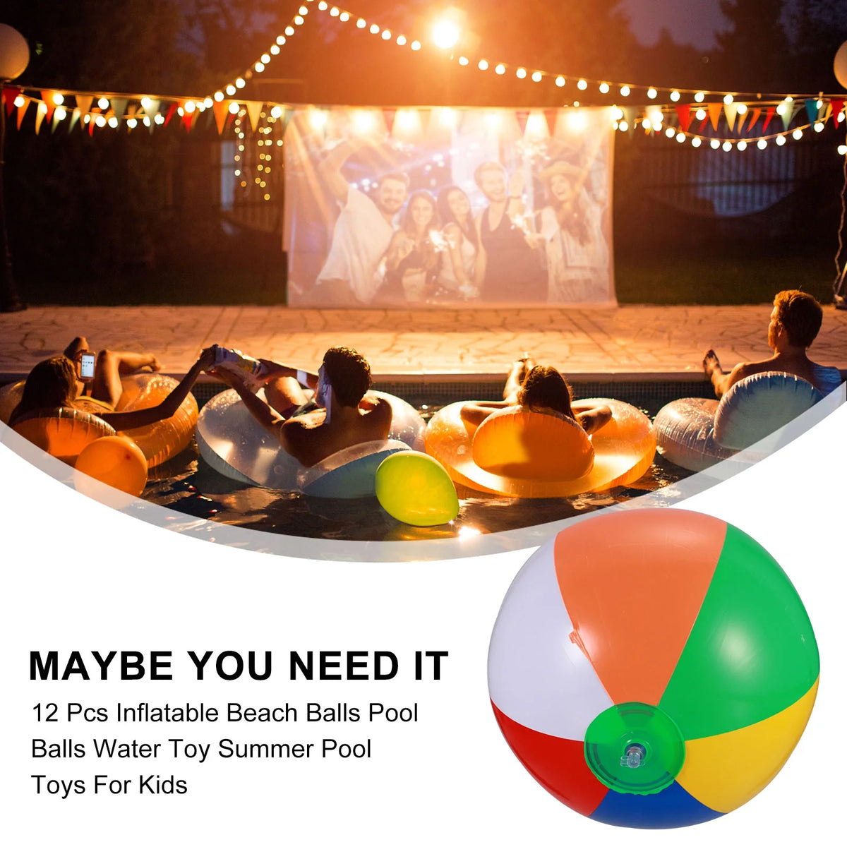 12 Pcs Inflatable Beach Balls Pool Toys M314852