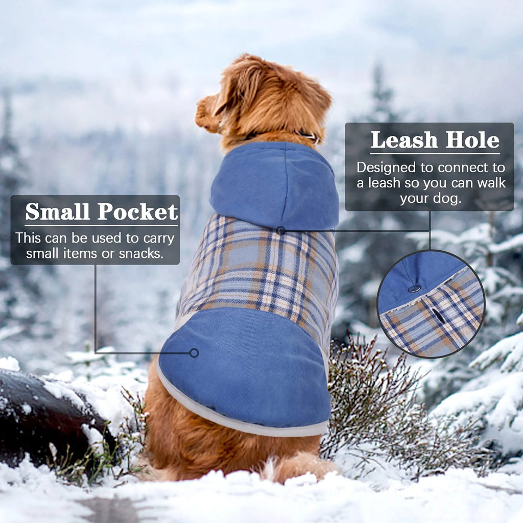 Plaid Dog Winter Coat with Hood Fleece Lining Z55545